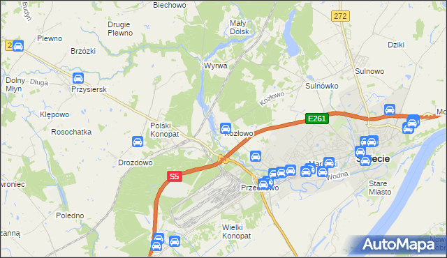 mapa Kozłowo gmina Świecie, Kozłowo gmina Świecie na mapie Targeo