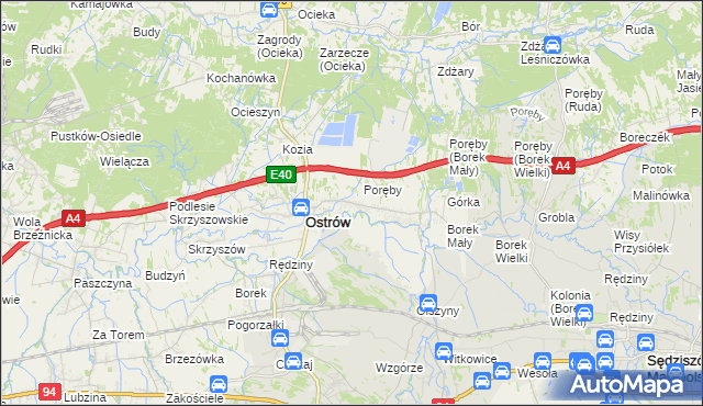 mapa Kozodrza, Kozodrza na mapie Targeo