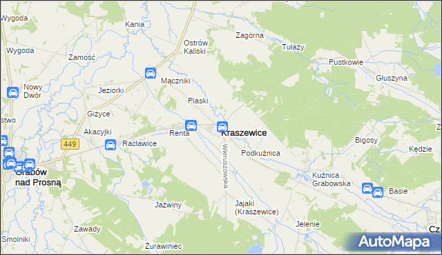 mapa Kraszewice powiat ostrzeszowski, Kraszewice powiat ostrzeszowski na mapie Targeo