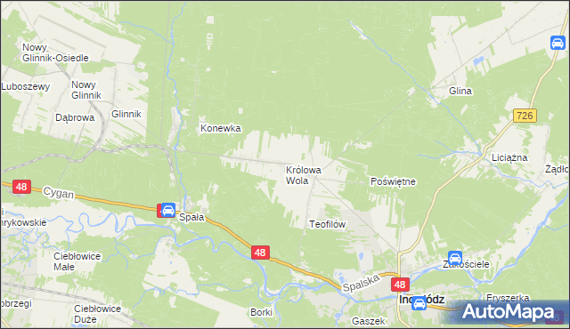mapa Królowa Wola gmina Inowłódz, Królowa Wola gmina Inowłódz na mapie Targeo