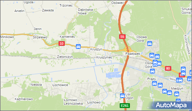 mapa Kruszyniec gmina Sicienko, Kruszyniec gmina Sicienko na mapie Targeo