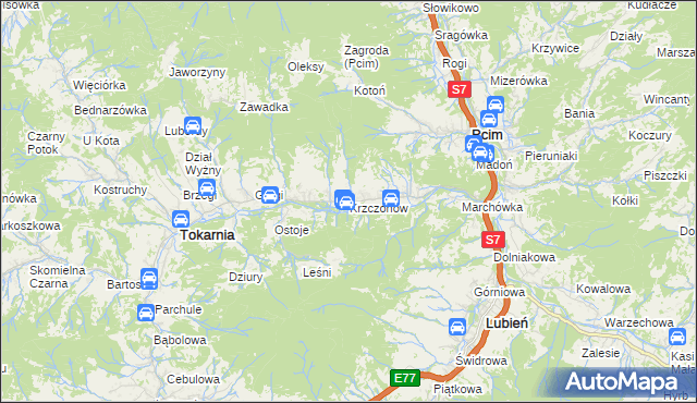 mapa Krzczonów gmina Tokarnia, Krzczonów gmina Tokarnia na mapie Targeo