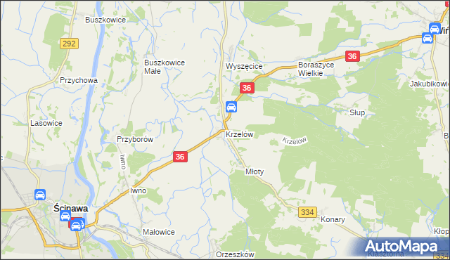mapa Krzelów gmina Wińsko, Krzelów gmina Wińsko na mapie Targeo
