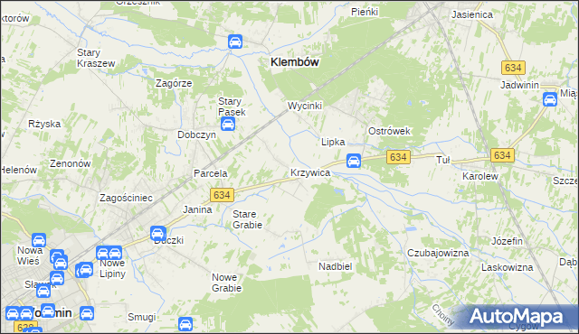 mapa Krzywica gmina Klembów, Krzywica gmina Klembów na mapie Targeo