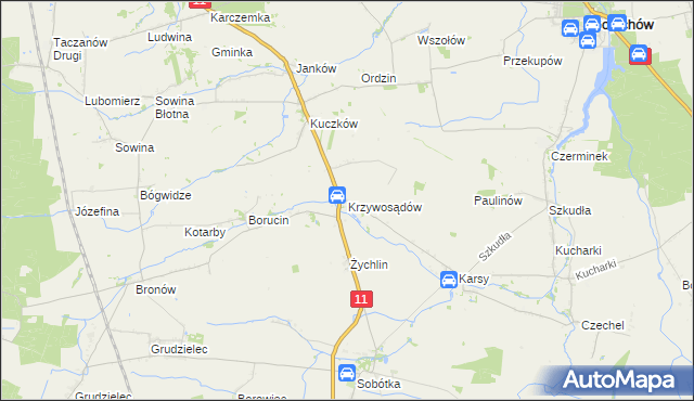 mapa Krzywosądów, Krzywosądów na mapie Targeo
