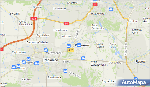 mapa Ksawerów powiat pabianicki, Ksawerów powiat pabianicki na mapie Targeo