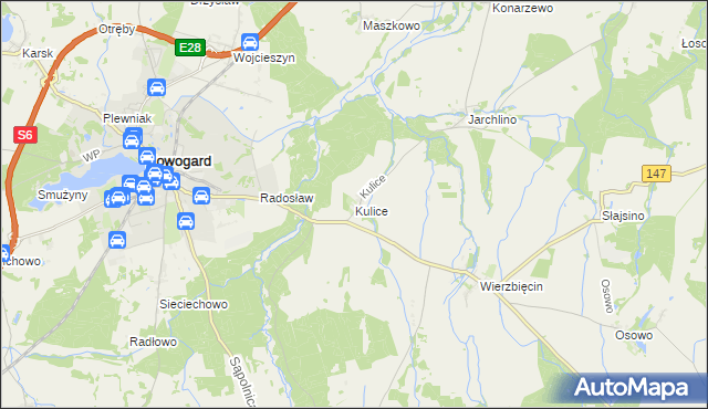 mapa Kulice gmina Nowogard, Kulice gmina Nowogard na mapie Targeo