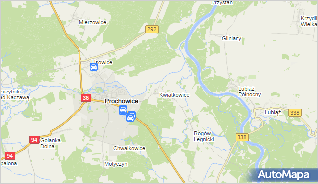 mapa Kwiatkowice gmina Prochowice, Kwiatkowice gmina Prochowice na mapie Targeo