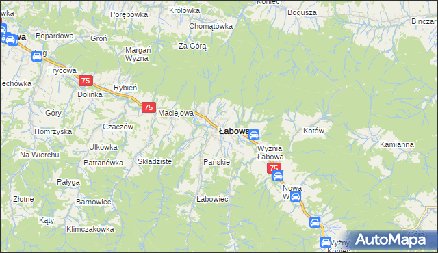 mapa Łabowa, Łabowa na mapie Targeo