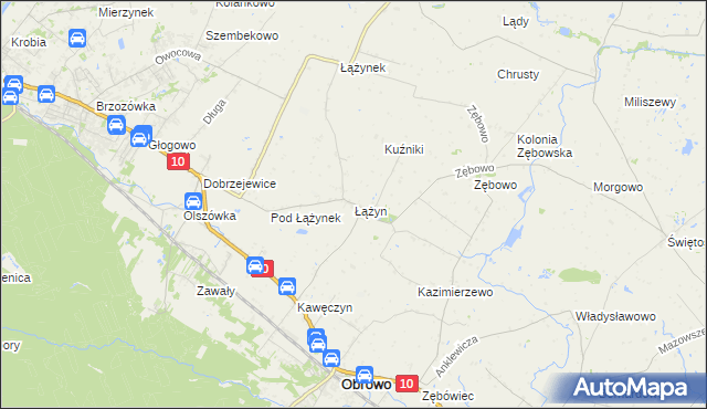mapa Łążyn gmina Obrowo, Łążyn gmina Obrowo na mapie Targeo