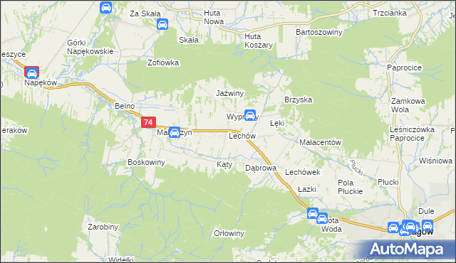 mapa Lechów gmina Bieliny, Lechów gmina Bieliny na mapie Targeo