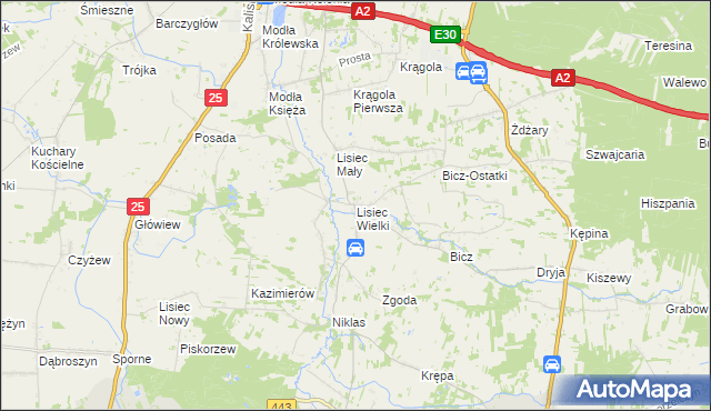 mapa Lisiec Wielki, Lisiec Wielki na mapie Targeo