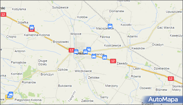 mapa Lubanów gmina Błaszki, Lubanów gmina Błaszki na mapie Targeo