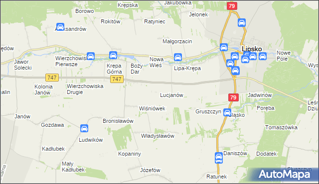 mapa Lucjanów gmina Lipsko, Lucjanów gmina Lipsko na mapie Targeo
