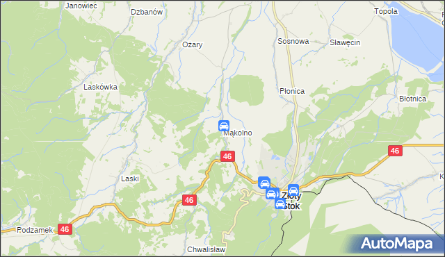 mapa Mąkolno gmina Złoty Stok, Mąkolno gmina Złoty Stok na mapie Targeo