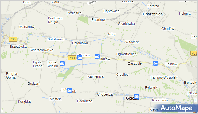mapa Maków gmina Gołcza, Maków gmina Gołcza na mapie Targeo