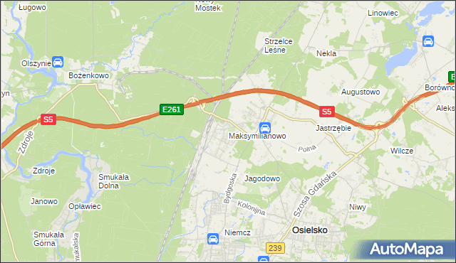 mapa Maksymilianowo gmina Osielsko, Maksymilianowo gmina Osielsko na mapie Targeo