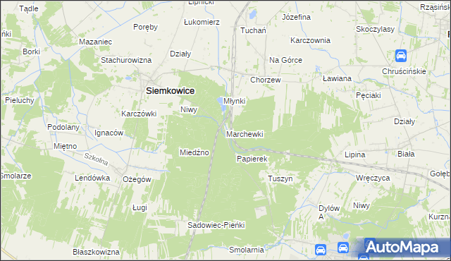 mapa Marchewki gmina Siemkowice, Marchewki gmina Siemkowice na mapie Targeo