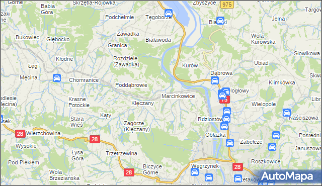 mapa Marcinkowice gmina Chełmiec, Marcinkowice gmina Chełmiec na mapie Targeo