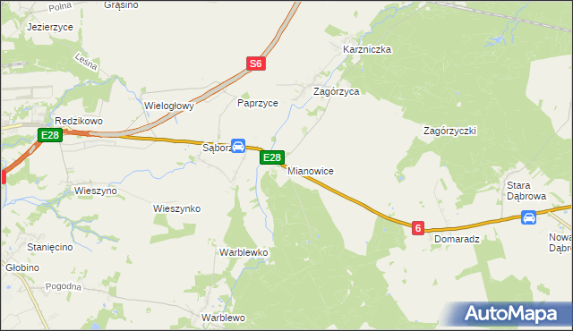 mapa Mianowice gmina Damnica, Mianowice gmina Damnica na mapie Targeo