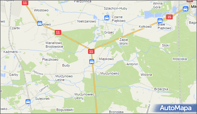 mapa Miąskowo gmina Krzykosy, Miąskowo gmina Krzykosy na mapie Targeo