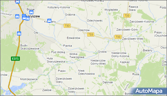 mapa Miasteczko gmina Skaryszew, Miasteczko gmina Skaryszew na mapie Targeo