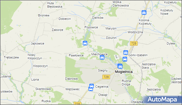 mapa Miechowice gmina Mogielnica, Miechowice gmina Mogielnica na mapie Targeo
