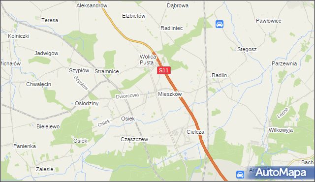 mapa Mieszków gmina Jarocin, Mieszków gmina Jarocin na mapie Targeo
