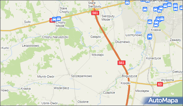 mapa Mikołajki gmina Łomża, Mikołajki gmina Łomża na mapie Targeo