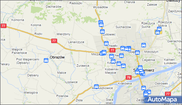 mapa Milczany gmina Samborzec, Milczany gmina Samborzec na mapie Targeo