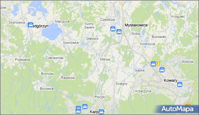 mapa Miłków gmina Podgórzyn, Miłków gmina Podgórzyn na mapie Targeo