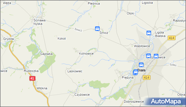 mapa Miłowice gmina Biała, Miłowice gmina Biała na mapie Targeo