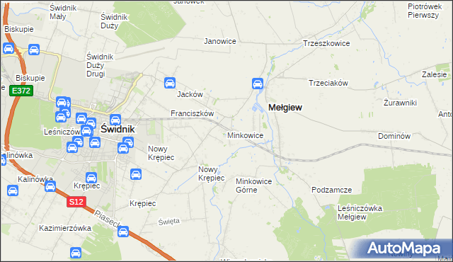 mapa Minkowice gmina Mełgiew, Minkowice gmina Mełgiew na mapie Targeo