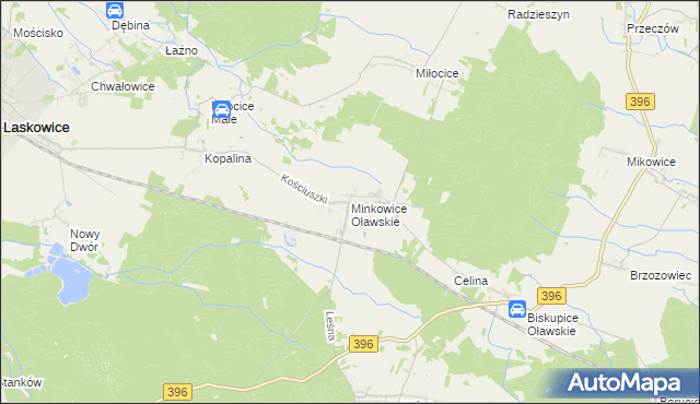 mapa Minkowice Oławskie, Minkowice Oławskie na mapie Targeo