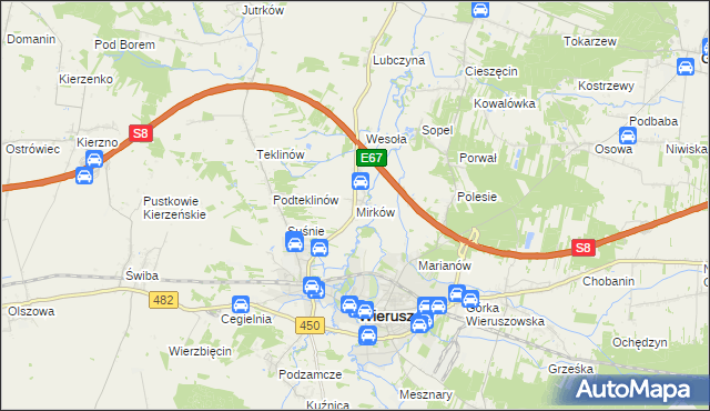 mapa Mirków gmina Wieruszów, Mirków gmina Wieruszów na mapie Targeo