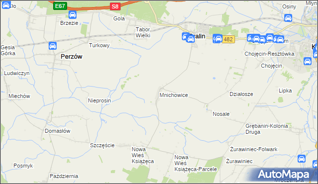 mapa Mnichowice gmina Bralin, Mnichowice gmina Bralin na mapie Targeo