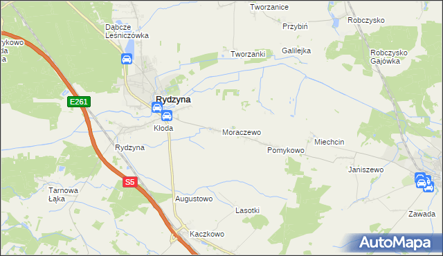 mapa Moraczewo gmina Rydzyna, Moraczewo gmina Rydzyna na mapie Targeo