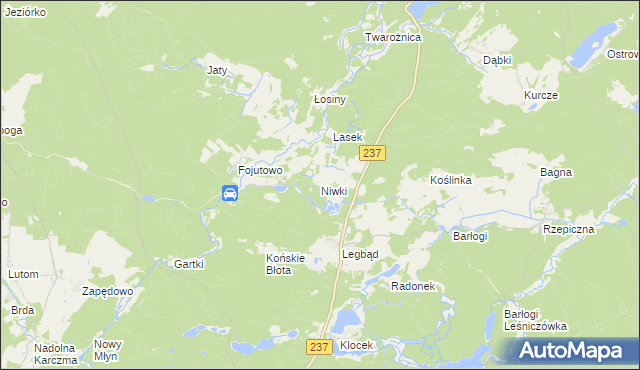 mapa Niwki gmina Tuchola, Niwki gmina Tuchola na mapie Targeo