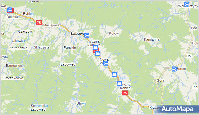 mapa Nowa Wieś gmina Łabowa, Nowa Wieś gmina Łabowa na mapie Targeo