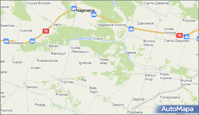 mapa Nowa Wieś gmina Nagłowice, Nowa Wieś gmina Nagłowice na mapie Targeo
