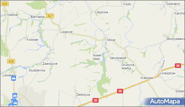 mapa Nowe Sady gmina Głubczyce, Nowe Sady gmina Głubczyce na mapie Targeo