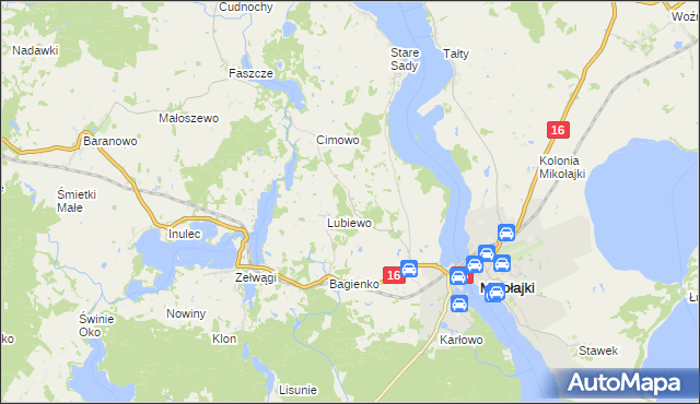 mapa Nowe Sady gmina Mikołajki, Nowe Sady gmina Mikołajki na mapie Targeo