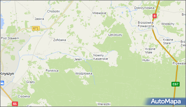 mapa Nowiny Kasjerskie, Nowiny Kasjerskie na mapie Targeo