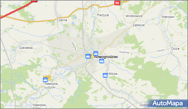 mapa Nowogrodziec, Nowogrodziec na mapie Targeo