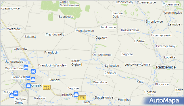 mapa Obrażejowice, Obrażejowice na mapie Targeo