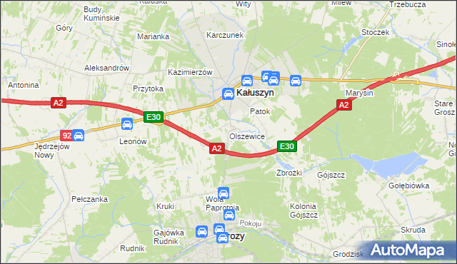 mapa Olszewice gmina Kałuszyn, Olszewice gmina Kałuszyn na mapie Targeo