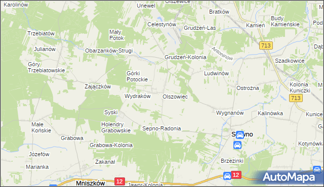 mapa Olszowiec gmina Sławno, Olszowiec gmina Sławno na mapie Targeo