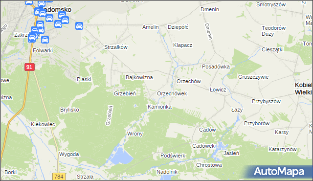 mapa Orzechówek gmina Kobiele Wielkie, Orzechówek gmina Kobiele Wielkie na mapie Targeo