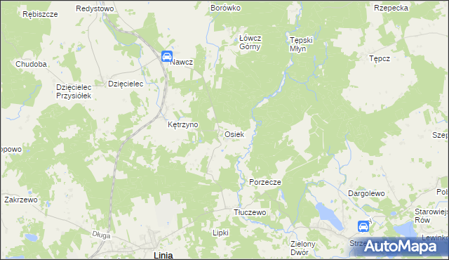 mapa Osiek gmina Linia, Osiek gmina Linia na mapie Targeo