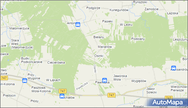mapa Osinki gmina Rzeczniów, Osinki gmina Rzeczniów na mapie Targeo